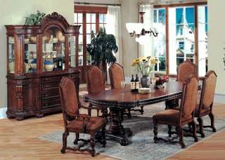 7Pc Traditional Formal Brown Wood Dining Room Table Chairs Set 