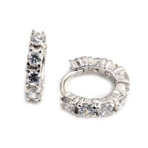    Sterling Silver Huggie Earring with Clear CZ Stones Jewelry
