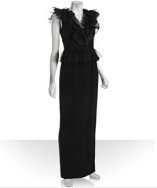 Notte by Marchesa black silk v neck ruffed bodice evening gown style 
