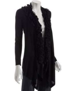 style #302444701 black silk cashmere chiffon ruffle waterfall cardigan