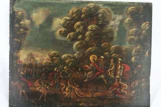 big antique 18th C Icon Painting Jesus enters Jerusalem  