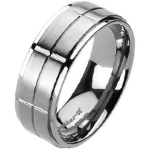    Size 8  Spikes Solid Titanium Grooved Cross Band Ring: Jewelry