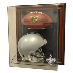  New Orleans Saints Helmet and Football Case Up Display, Brown 
