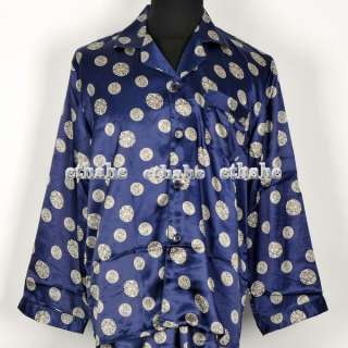 Mens Silky Pyjamas Pajamas Sleepwear Navy Sz.XL E6CH2U  