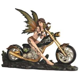  Green and Orange Winged Sexy Spring Fairy on Motorcycle 