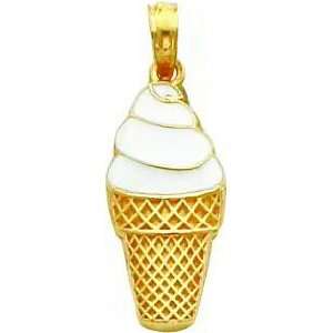  14K Gold Enameled Vanilla Ice Cream Cone Pendant Jewelry