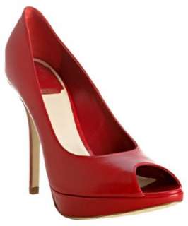 Christian Dior red leather peep toe platform pumps   