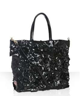 Valentino black lacquered fabric flower detail tote bag   up 
