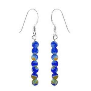   Silver Dark Blue Murano Glass Millefiori 4mm Bead Earrings: Jewelry