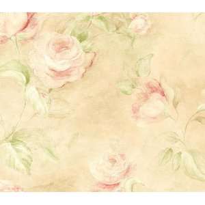 Peach Coral Large Rose Toss Wallpaper 