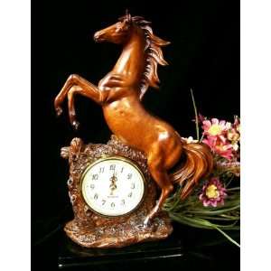  Emulate Mahogany Wood Horse Desk Clock