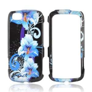  For LG Sentio Plastic Hard Case Cover BLUE FLOWER BLACK 