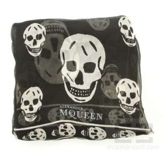 Alexander McQueen Black & White Silk Chiffon Skulls Scarf  