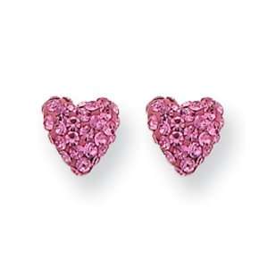    14k Gold Pink Round Crystal Heart Post Love Earrings: Jewelry