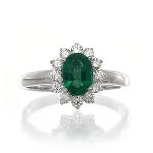  0.80 Carat Natural Emerald Ring with Diamond 18k White 