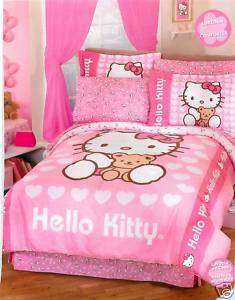 New Pink Hello Kitty Heart Sheet Set Full 4 PC  