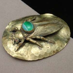 Cicada Sash Pin Vintage Hammered Metal Agate  