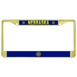  Nebraska State Flag Gold Tone Metal License Plate Frame 