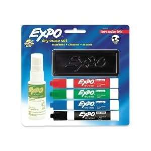  Expo Low Odor Dry Erase Set Chisel Marker Point Style   Black 