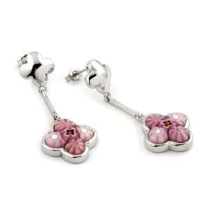    Silver Murano Millefiori Glass Dangling Flower Earrings: Jewelry