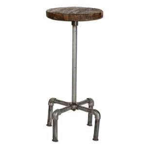   Riveter Round Stool Natural Iron Pipe Fitted w/ Antique, Old Wood Seat