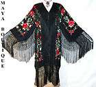 Silk Opera Coat Kimono Jacket Embroidere​d Red Roses Blk