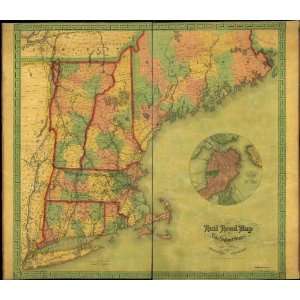  1854 map RR & Telegraph lines New England