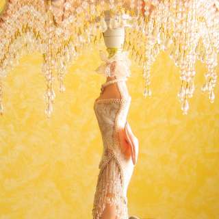 Victorian Mannequin Lamp Chandelier Style Floral Rose Beaded Pink 