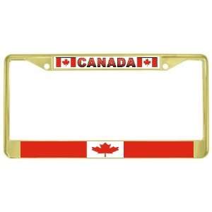  Canada Canadian Flag Gold Tone Metal License Plate Frame 