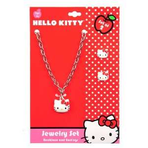  Hello Kitty Classic Face Necklace & Earrings Set   pink 