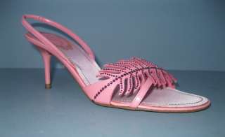 RENE CAOVILLA PINK LEATHER JEWELED SANDALS SHOES HEELS NEW 38.5  