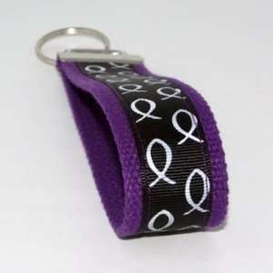  Black Fish Print 5   Purple   Fabric Keychain Key Fob Ring 