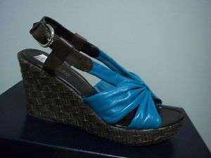ST JOHNS BAY Womens Turquoise Brown Shoes Open Toe Sandals Wedge Heels 