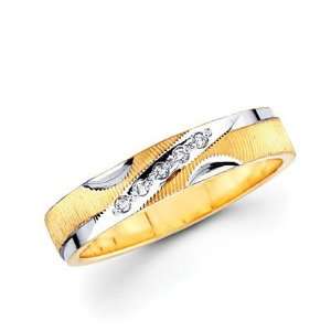 Size  12   .05ct Diamond 14k Yellow Two Tone Gold Wedding Ring Band (H 