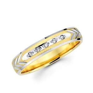 Size  12   .05ct Diamond 14k Yellow Two Tone Gold Wedding Ring Band (H 