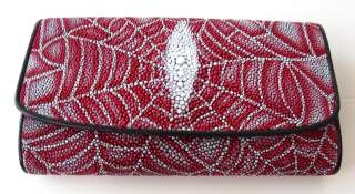   GENUINE STINGRAY LEATHER CLUTCH WALLET RED & GRAY SPIDER NEW  