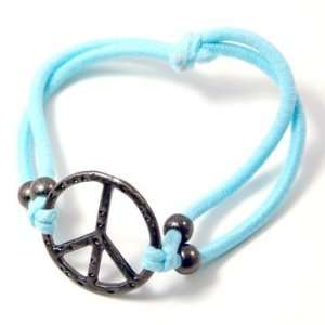 Cute Peace Sign Charm Bracelet on Colorful Light Blue Cotton Stretch 
