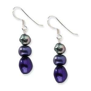   Peacock & Dark Purple Freshwater Cultured Pearl Earrings: Jewelry