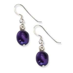   Silver Dark Purple Freshwater Cultured Pearl Earrings: Jewelry