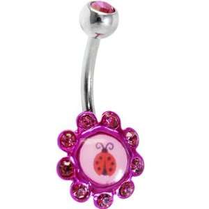  Pink Gem Ladybug Logo Flower Belly Ring: Jewelry