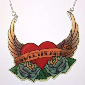  Sour Cherry Silver plated base Sweetheart Tattoo Necklace 