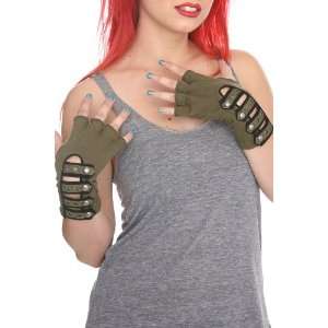  Tripp NYC Olive Army Military Strap Fingerless Gloves 