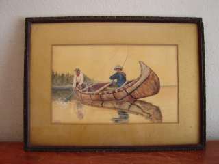 ANTIQUE ORIGINAL E.S. MUNSON PHILIP GOODWIN FISHING PAINTING  