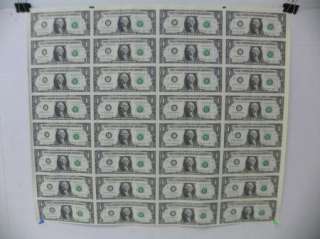 Full Uncut Sheet, 32 US $1.00, Dollar Bills A211  
