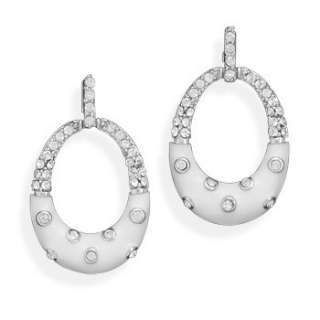 Sterling Silver & White Enamel and Crystal Hoop or Oval Earrings 