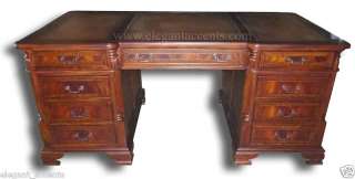 Flame Mahogany Partner Desk with Leather Top  