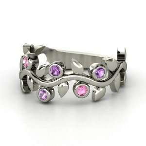 Liana Ring with Five Gems, Sterling Silver Ring with Amethyst & Pink 