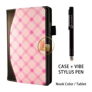 Pink Plaid Hand Strap Stand Case Cover + VIBE Stylus for Nook Color 