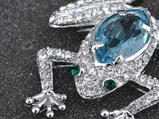 Blue Cat Eye Aquamarine Crystal Rhinestone Frog Animal Fashion Jewel 