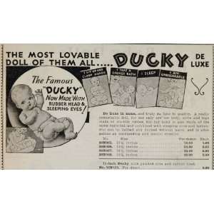 1934 Ad DUCKY De Luxe Vintage Rubber Baby Doll Sleeping Eyes Babies 